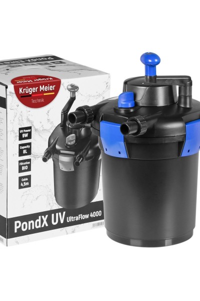 Прудовый фильтр, напорный Kruger Meier PondX UV 4000 с лампой 9 Вт и быстрой очисткой для декоративных водоемов