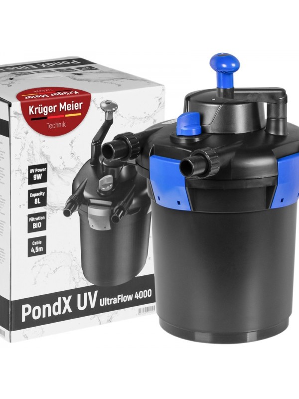 Прудовый фильтр, напорный Kruger Meier PondX UV 4000 с лампой 9 Вт и быстрой очисткой для декоративных водоемов