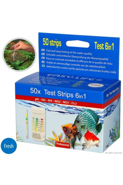 Тест-полоски для аквариумов и прудов Easy-Life 6in1 test strips 50 тестов (TST61)