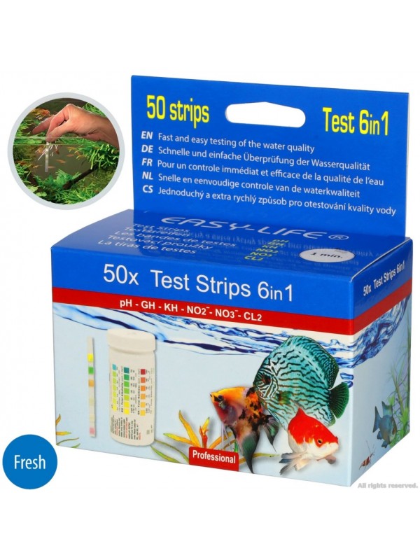 Тест-полоски для аквариумов и прудов Easy-Life 6in1 test strips 50 тестов (TST61)